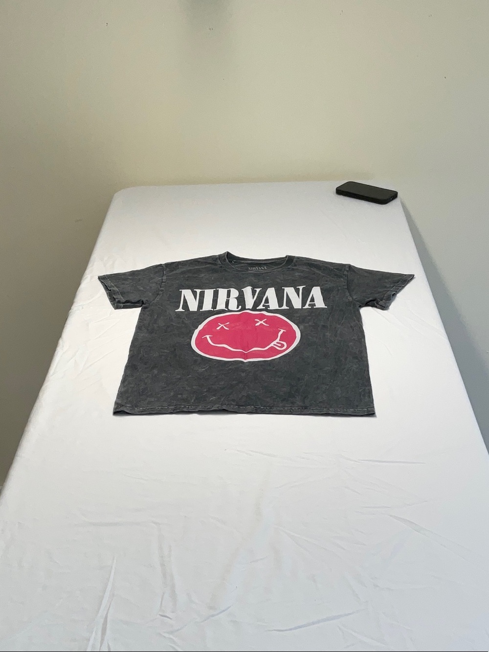 NIRVANA Black Short Sleeve Tee with Pink Smiley Logo